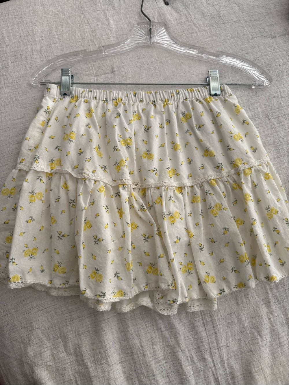 H&M White Mini Skirt with Yellow Floral Motif